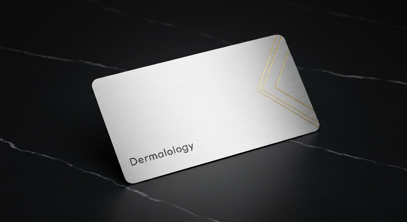 Tarjeta metálica para dermatólogos con grabado láser personalizado