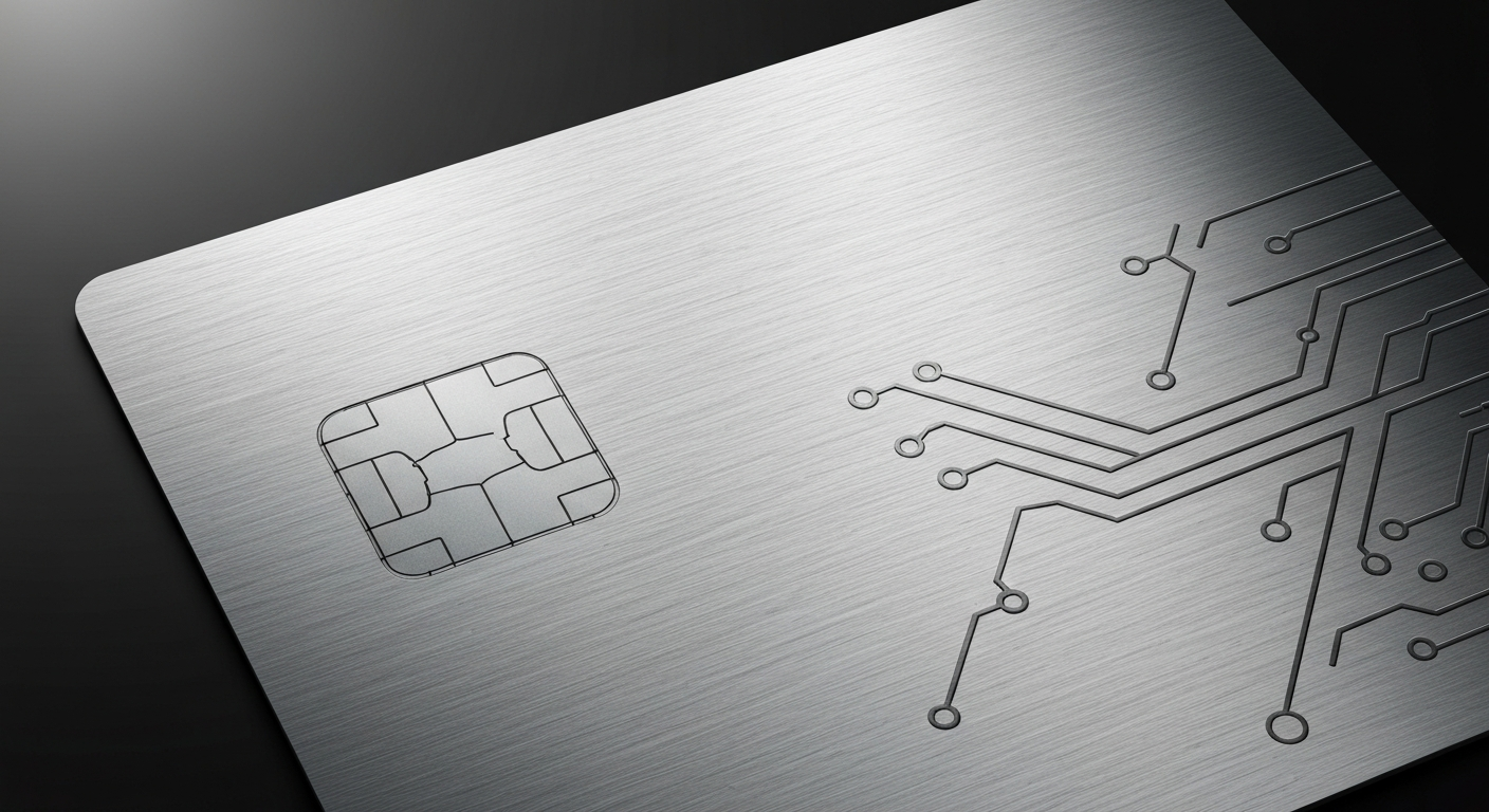 Tarjeta metálica bancaria con chip EMV para fintech